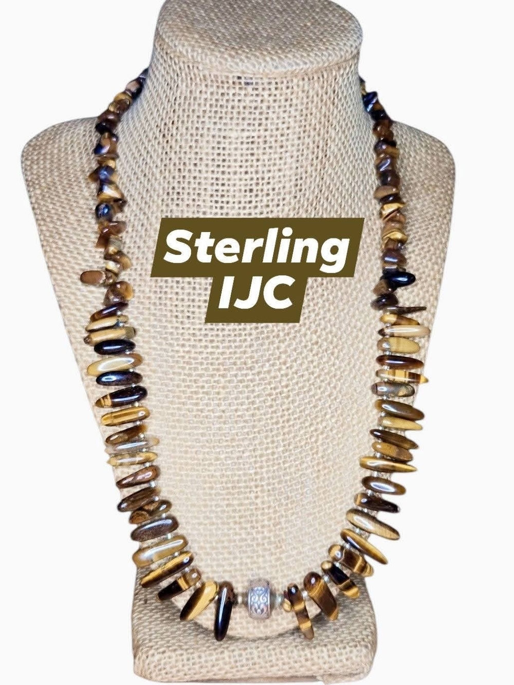 IJC Sterling Silver & Tiger’s Eye Spike Fringe Statement Necklace